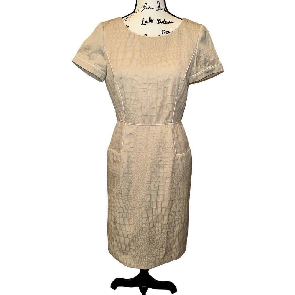 Alex Marie Tan Textured‎ Sheath Pencil Dress Pockets Geometric Office Work Sz 4